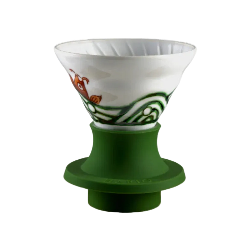 Hario Plum Motif Imari-Yaki Immersion switch dripper 02 — Carp; consistent elevated view, square transparent image