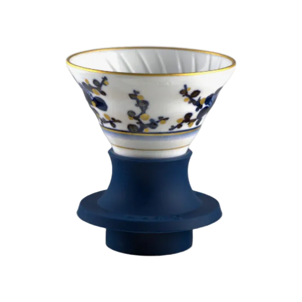 Hario Plum Motif Imari-Yaki Immersion switch dripper 02 — Gold Overglaze; consistent elevated view, square transparent image