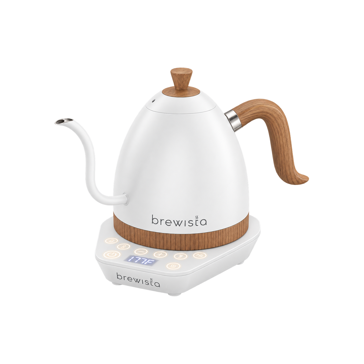 Brewista Artisan Gooseneck Kettle – 1.0L Electric Kettle — Matte White / 1.0L; consistent elevated view, square transparent image
