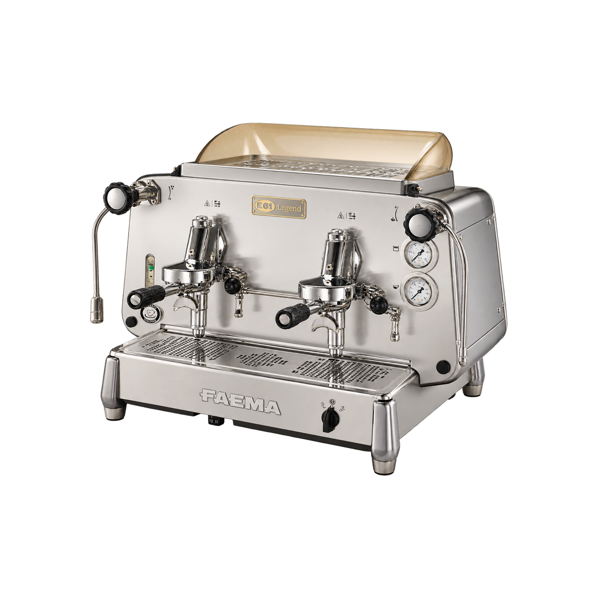 FAEMA E61 Legend Espresso Machine — 2 Group; consistent elevated view, square transparent image