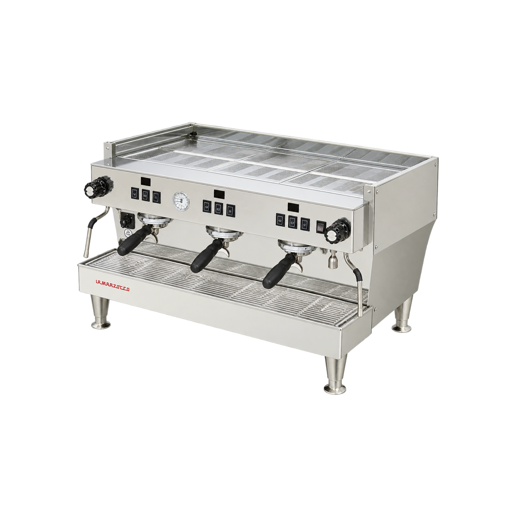 La Marzocco Linea Classic S AV Espresso Machine — 3 Group; consistent elevated view, square transparent image