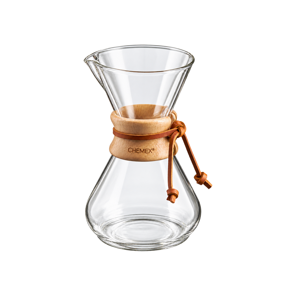 Chemex Classic Series Coffeemaker — 8 Cups; consistent elevated view, square transparent image