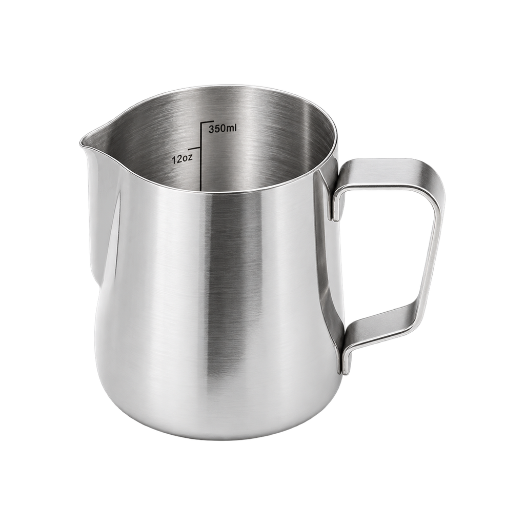Precise Professional Milk Pitcher — 12oz; consistent elevated view, square transparent image