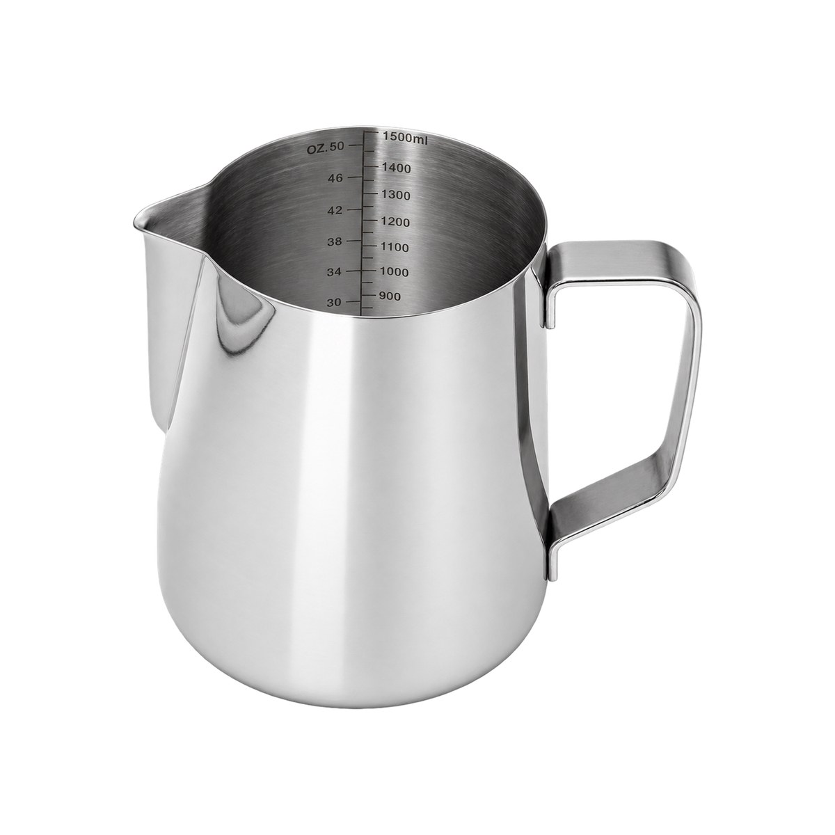 Precise Professional Milk Pitcher — 50oz; consistent elevated view, square transparent image