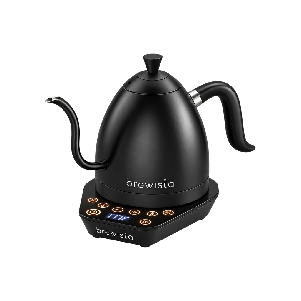 Brewista Artisan Variable Gooseneck Kettle – 1.0L Electric Kettle — Black; consistent elevated view, square transparent image