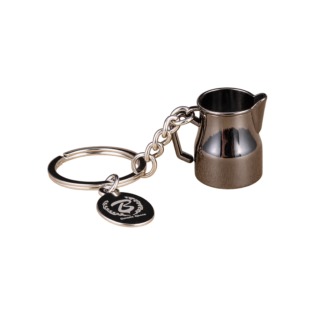 Barista Space Coffee Key Chain — Motta Pitcher; consistent elevated view, square transparent image