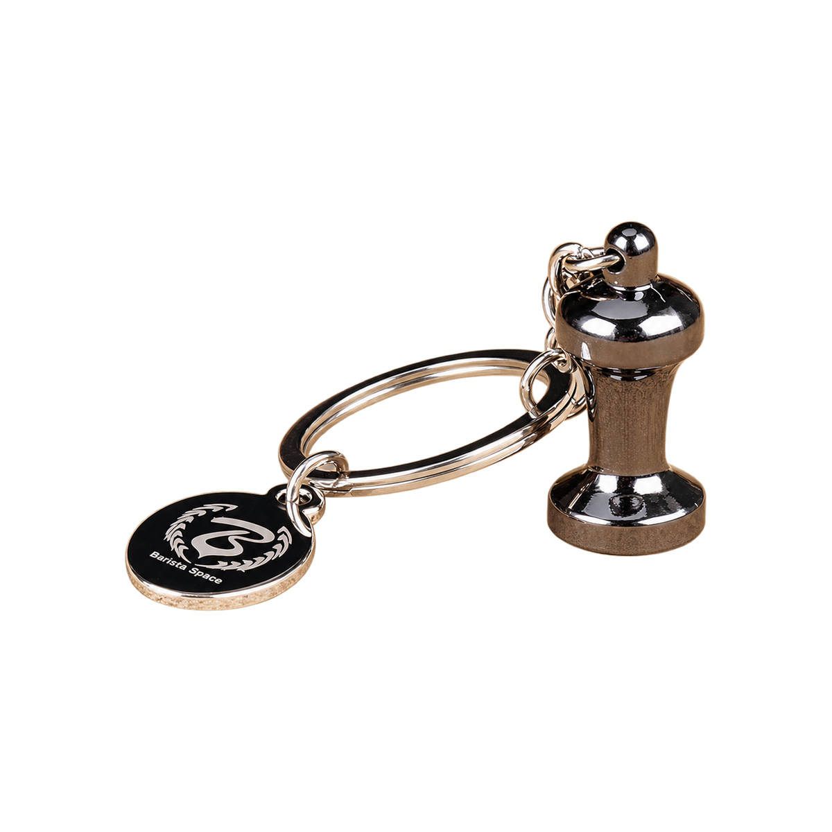 Barista Space Coffee Key Chain — Tamper; consistent elevated view, square transparent image