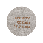 Normcore Puck Screen 316 Stainless Steel — 51mm; consistent elevated view, square transparent image