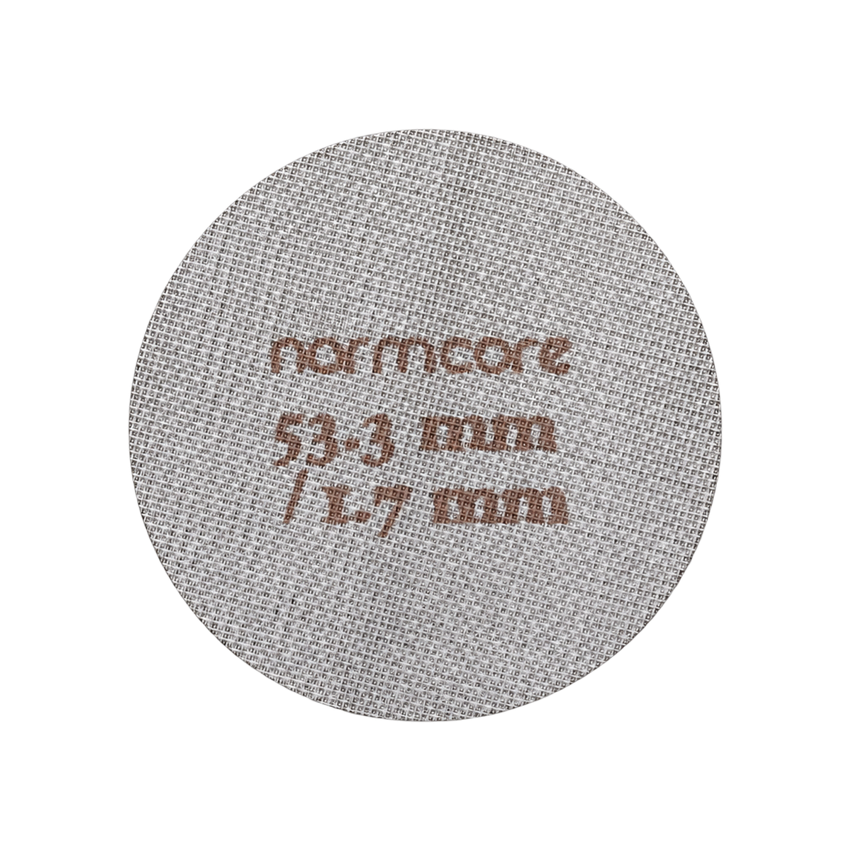 Normcore Puck Screen 316 Stainless Steel — 53.3mm; consistent elevated view, square transparent image