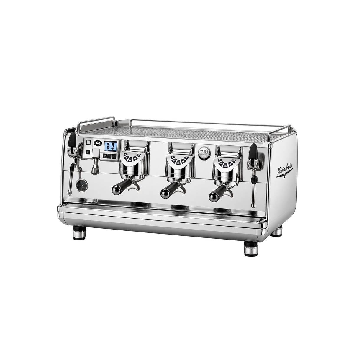 Victoria Arduino VA358 White Eagle Espresso Machine – Digital Display — 3 Group; consistent elevated view, square transparent image