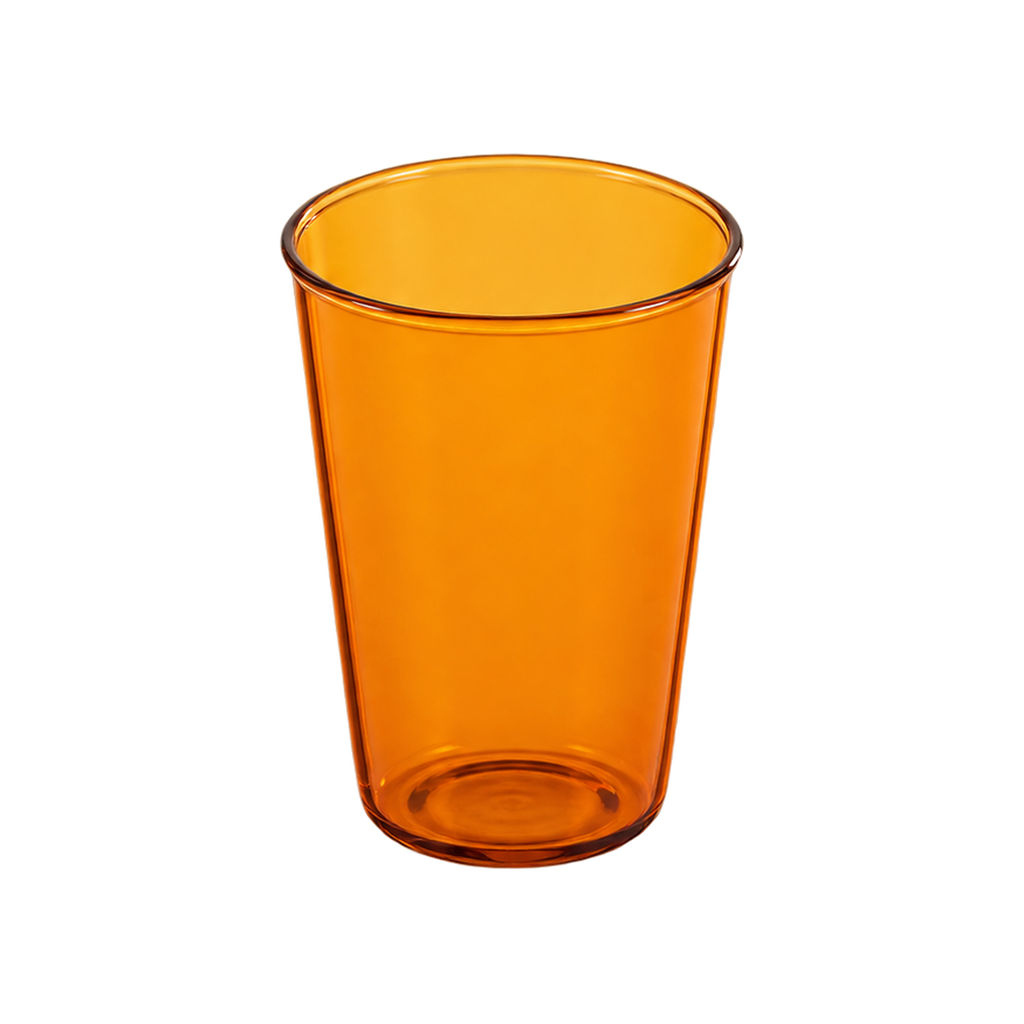 Kinto Cast Amber Glass — 430 ml; consistent elevated view, square transparent image