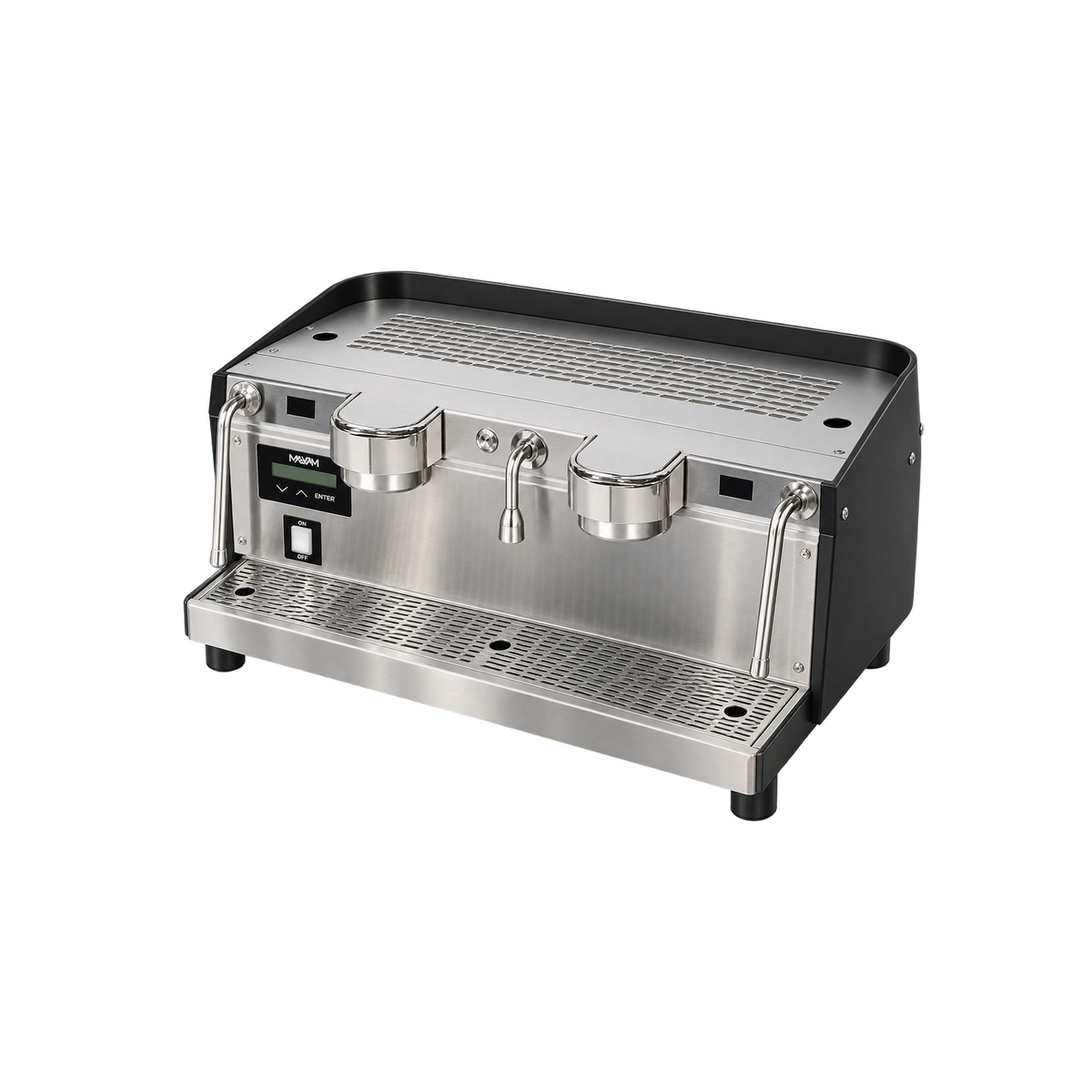 Mavam Mach Series Espresso Machine — 2 Groups; consistent elevated view, square transparent image