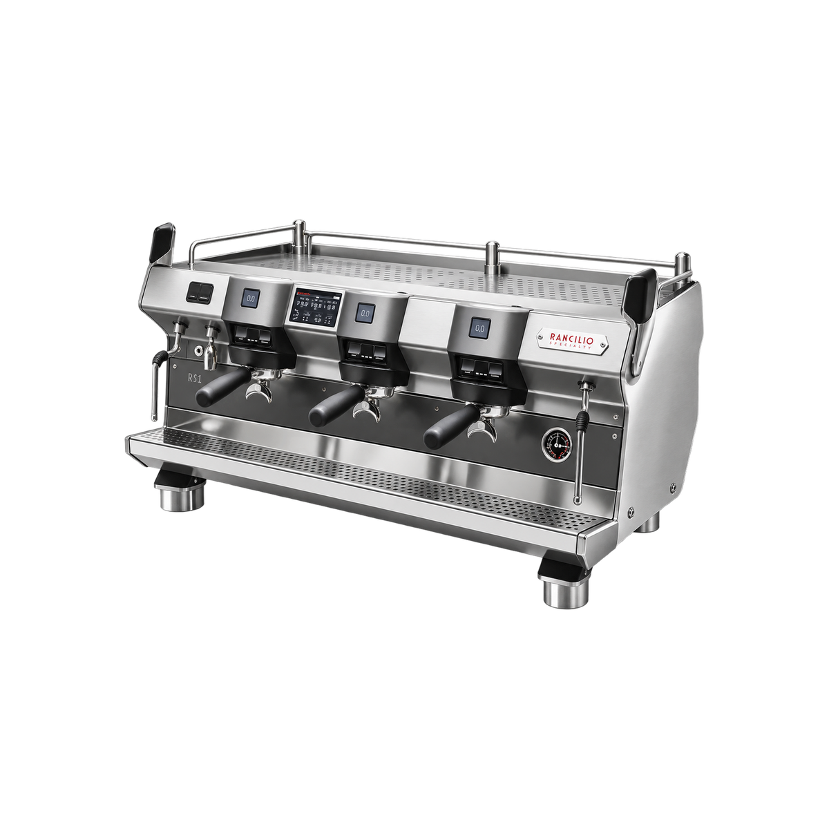 Rancilio Specialty RS1 — 3 Group / Steel / Without; consistent elevated view, square transparent image