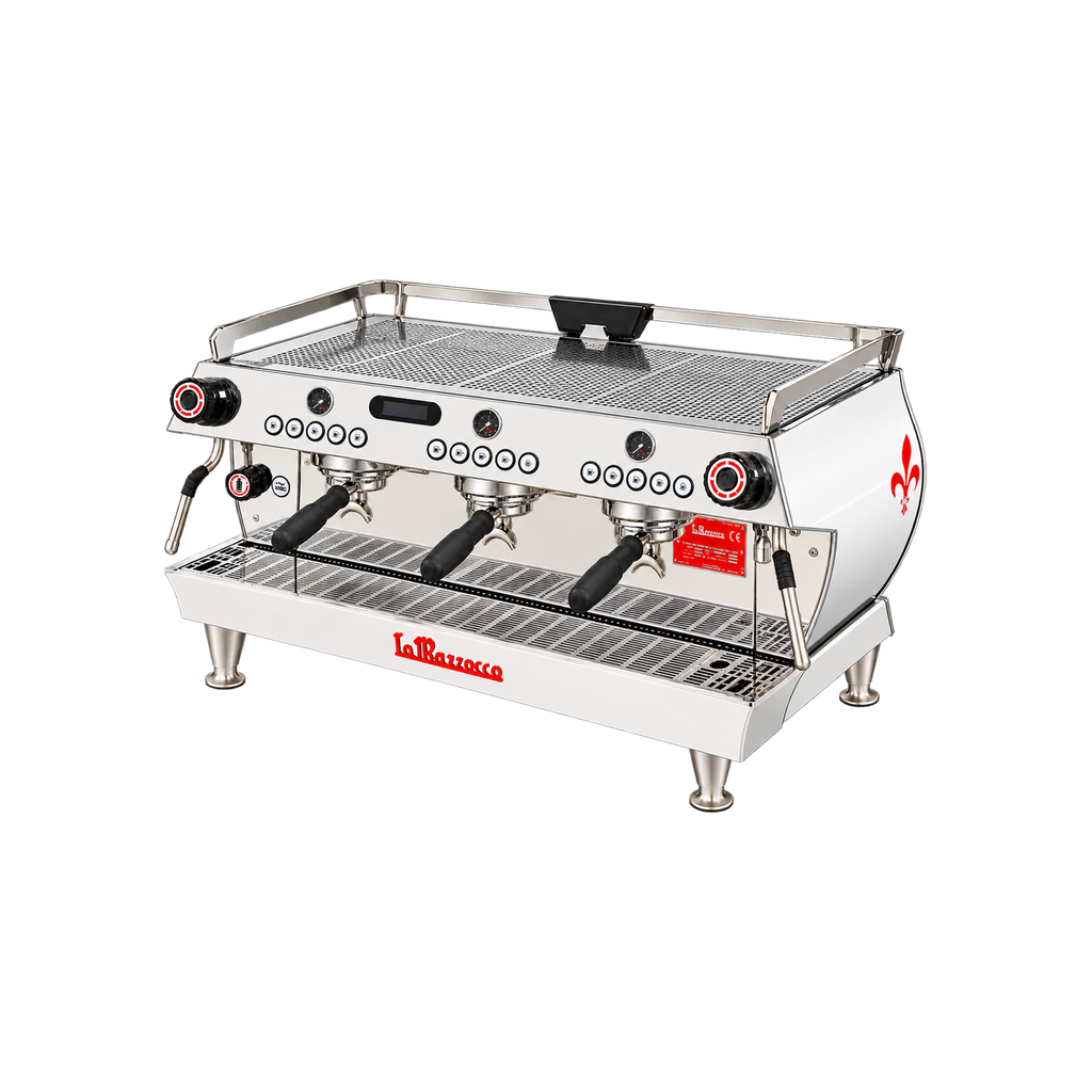 La Marzocco GB5 S — 3 Groups; consistent elevated view, square transparent image