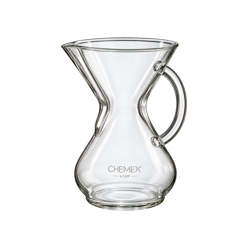 Chemex 6-Cup Glass Handle Coffeemaker — Standard; consistent elevated view, square transparent image