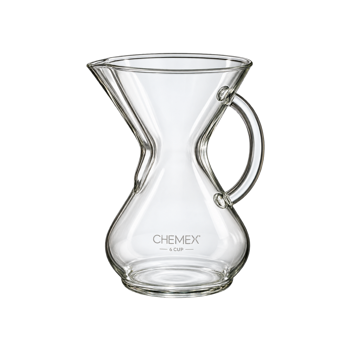Chemex 6-Cup Glass Handle Coffeemaker — Standard; consistent elevated view, square transparent image