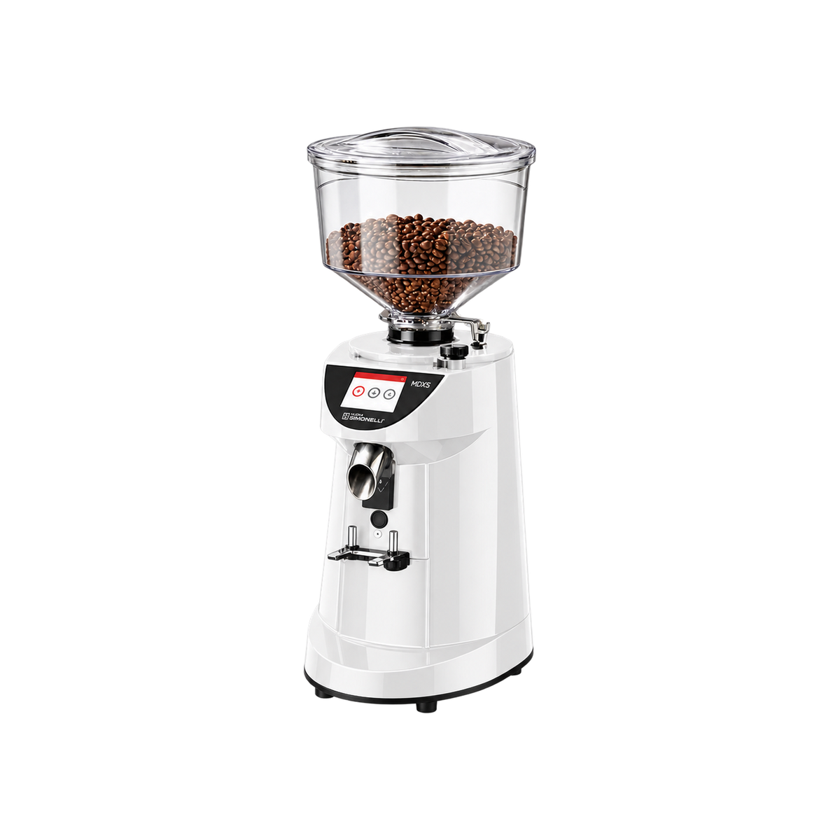 Nuova Simonelli MDXS Espresso Grinder — White; consistent elevated view, square transparent image