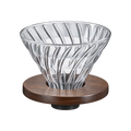 Hario V60 Glass Dripper Walnut — Walnut; consistent elevated view, square transparent image