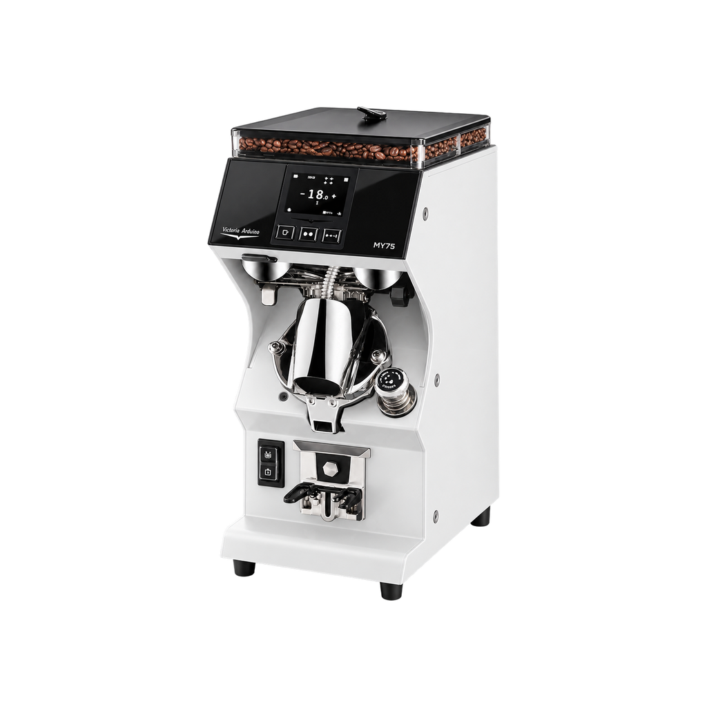 Victoria Arduino MY 75 - Espresso Grinder — White; consistent elevated view, square transparent image