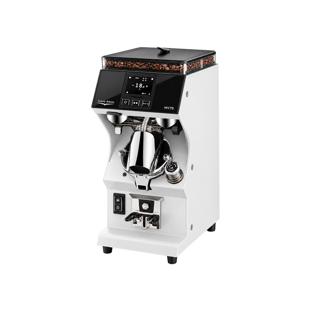 Victoria Arduino MY 75 - Espresso Grinder — White; consistent elevated view, square transparent image