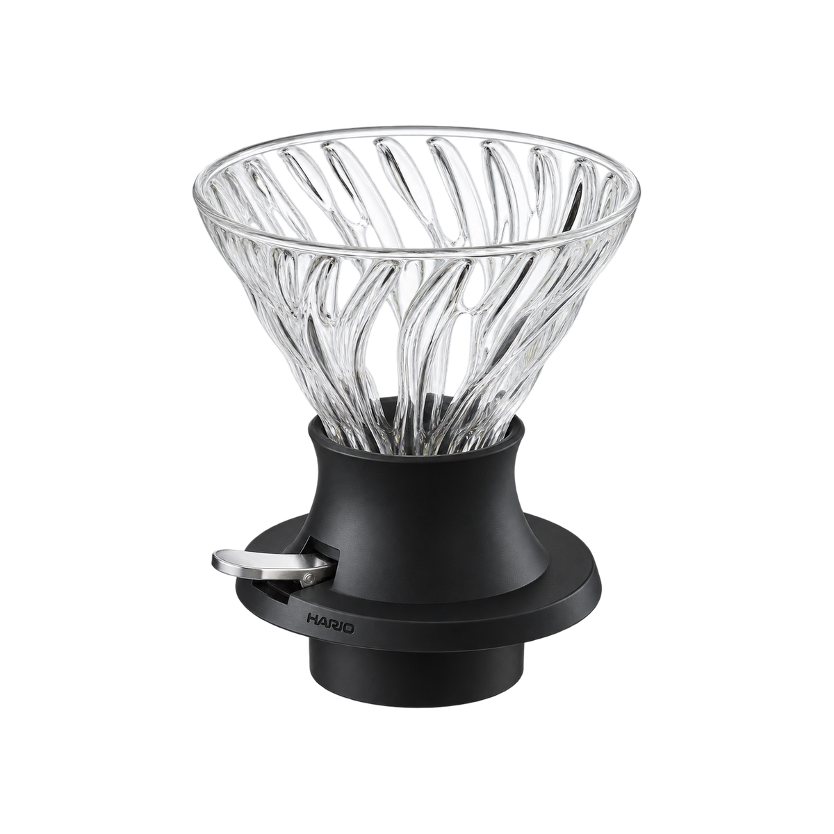 Hario V60 Immersion Dripper Switch — 02 / Black; consistent elevated view, square transparent image
