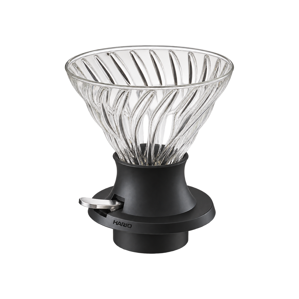Hario V60 Immersion Dripper Switch — 03 / Black; consistent elevated view, square transparent image