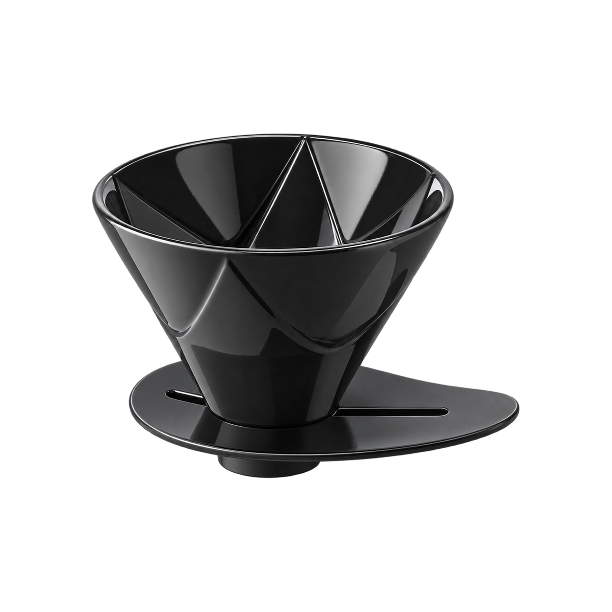 Hario V60 One Pour Dripper MUGEN Ceramic — Black; consistent elevated view, square transparent image
