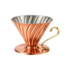 Hario V60-02 Copper Dripper With Nickel Plating Inside — Copper; consistent elevated view, square transparent image