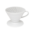 Hario V60-02 Dripper — Ceramic / White; consistent elevated view, square transparent image