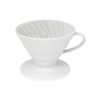 Hario V60-02 Dripper — Ceramic / White; consistent elevated view, square transparent image