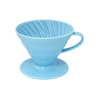 Hario V60-02 Dripper — Ceramic / Blue; consistent elevated view, square transparent image