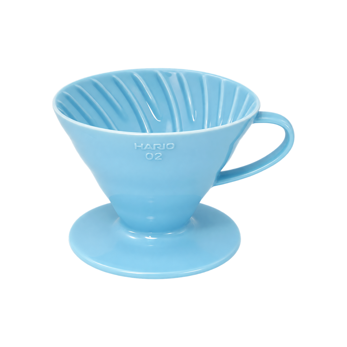 Hario V60-02 Dripper — Ceramic / Blue; consistent elevated view, square transparent image