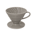 Hario V60-02 Dripper — Ceramic / Gray; consistent elevated view, square transparent image
