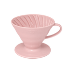 Hario V60-02 Dripper — Ceramic / Pink; consistent elevated view, square transparent image