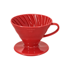 Hario V60-02 Dripper — Ceramic / Red; consistent elevated view, square transparent image