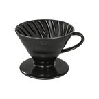 Hario V60-02 Dripper — Ceramic / Matte Black; consistent elevated view, square transparent image