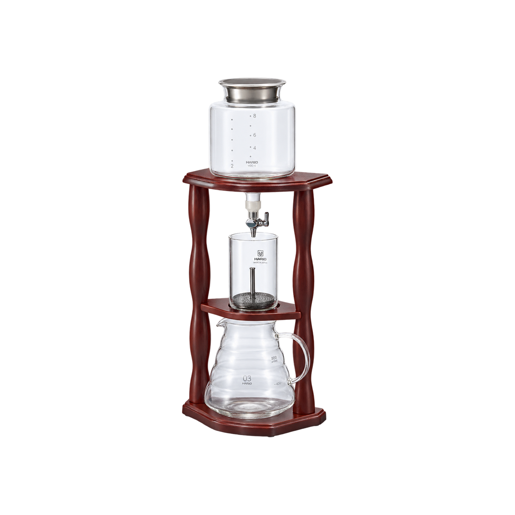 Hario Water Dripper Wood 780ml — 2-6Cups; consistent elevated view, square transparent image