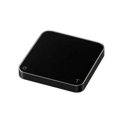 Acaia Pearl 2021 Coffee Scale – Digital Brewing Scale with Flow-Rate Indicator — Black; consistent elevated angle, square transparent image