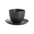 KINTO PEBBLE Cup & Saucer Set — Black; consistent elevated view, square transparent image