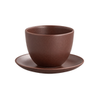 KINTO PEBBLE Cup & Saucer Set — Brown; consistent elevated view, square transparent image