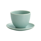 KINTO PEBBLE Cup & Saucer Set — Green; consistent elevated view, square transparent image
