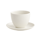 KINTO PEBBLE Cup & Saucer Set — White; consistent elevated view, square transparent image