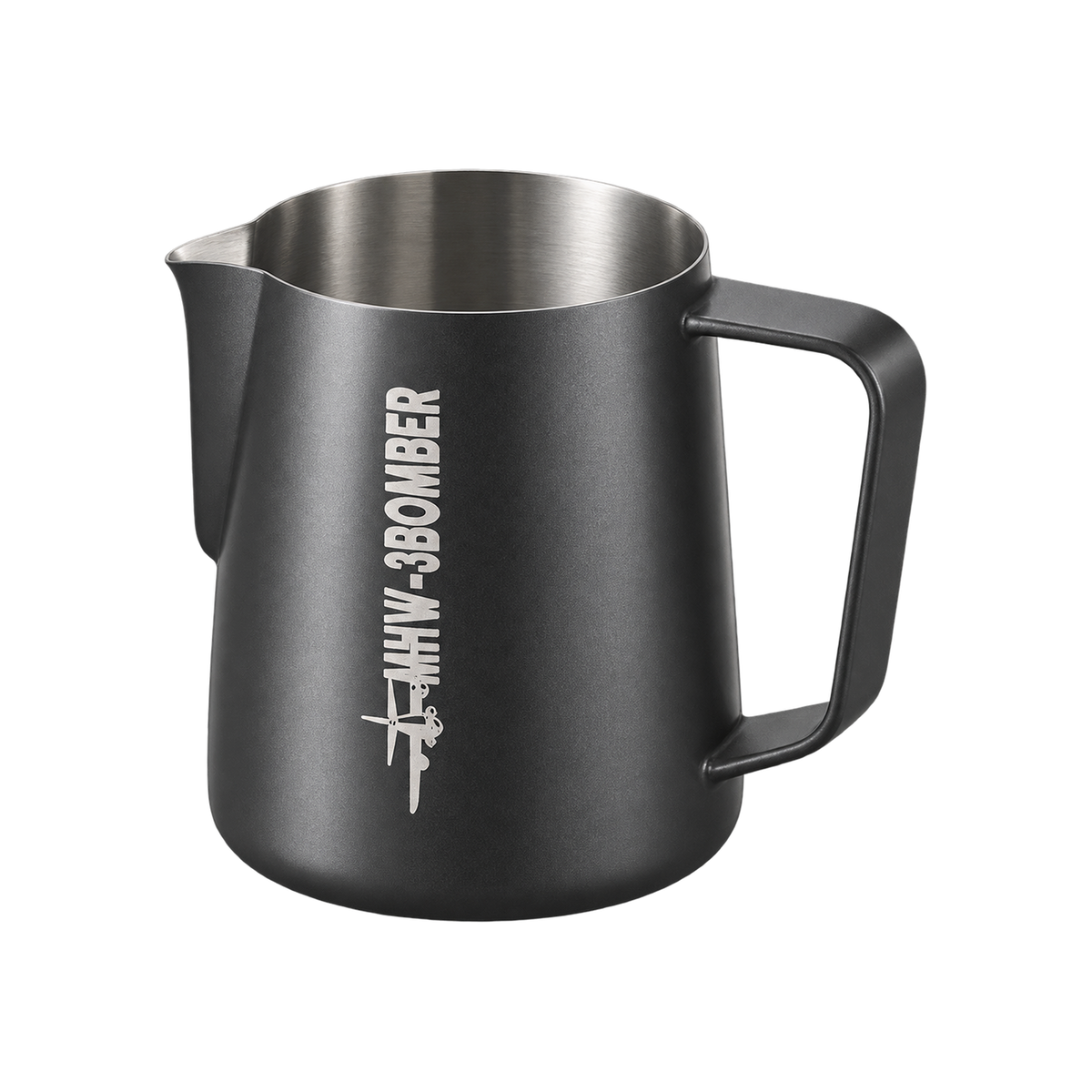 MHW-3Bomber - Milk Pitcher 3.0 450ml - Matte Black Round Spout — Default Title; consistent elevated view, square transparent image