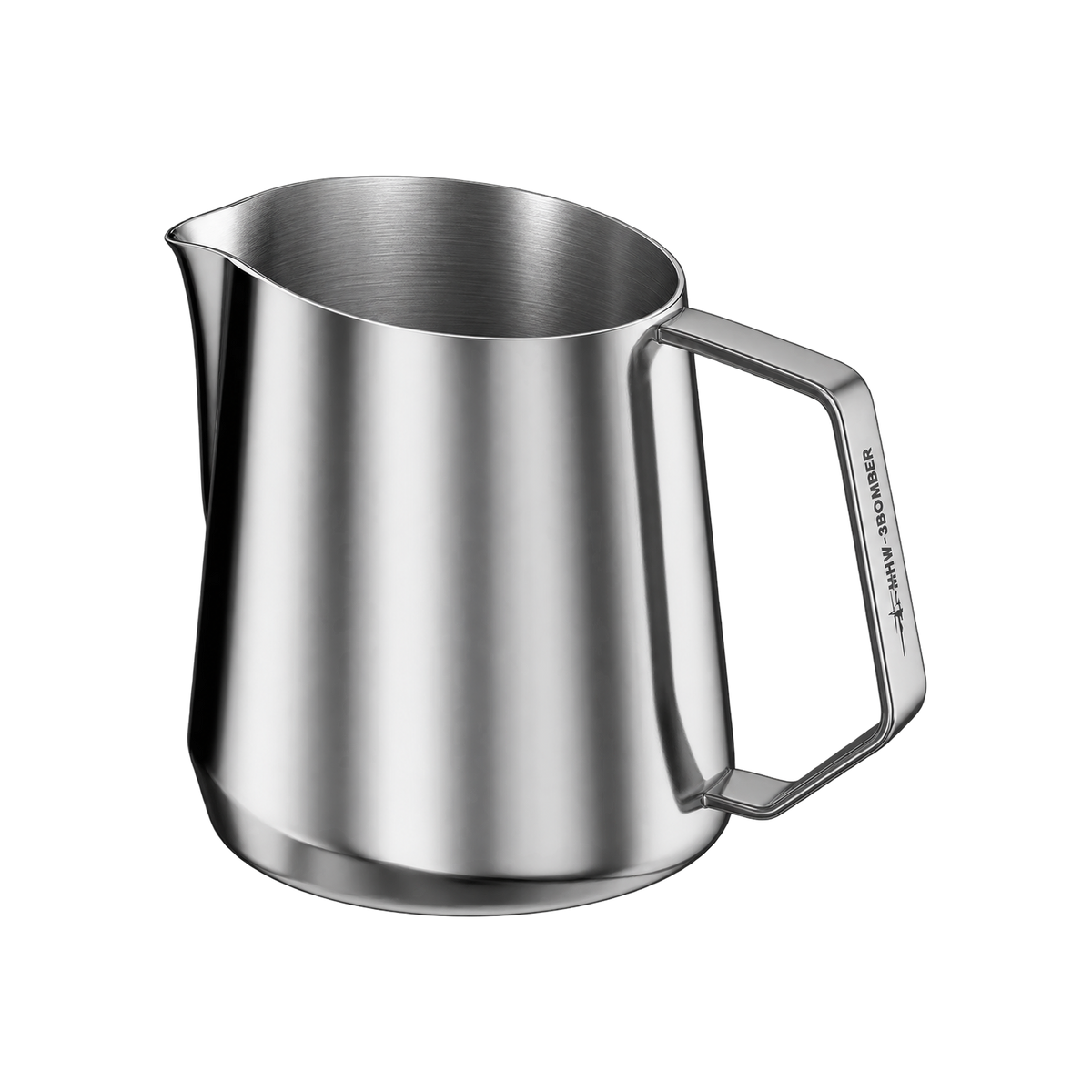 MHW-3Bomber GT Milk Pitcher U-Shape Spout, 400ml — Glossy Grey; consistent elevated view, square transparent image