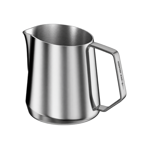 MHW-3Bomber GT Milk Pitcher U-Shape Spout, 400ml — Glossy Grey; consistent elevated view, square transparent image