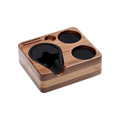 Normcore Compact Espresso Tamping Station — Walnut; consistent elevated view, square transparent image