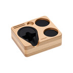 Normcore Compact Espresso Tamping Station — Oak; consistent elevated view, square transparent image