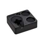 Normcore Compact Espresso Tamping Station — Black Oak; consistent elevated view, square transparent image