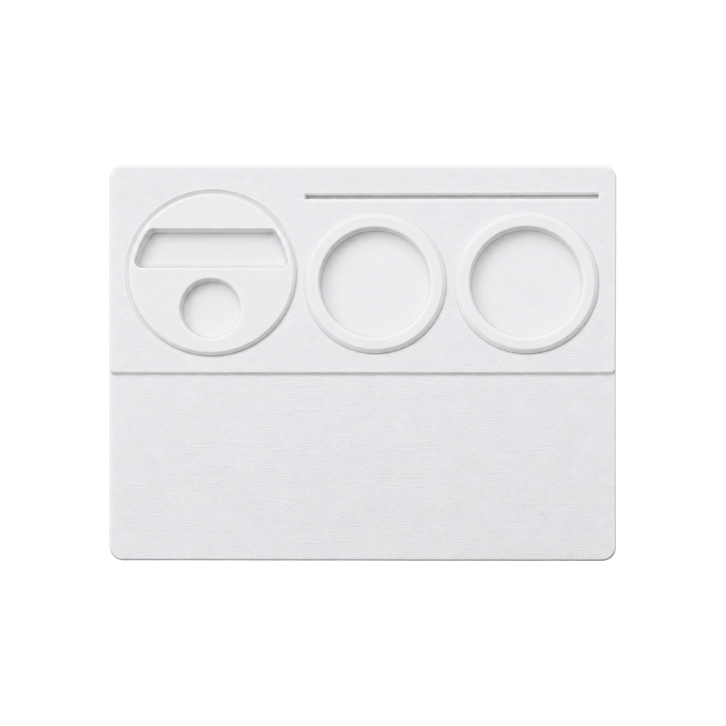Normcore Espresso Tamping Station V2 — White; consistent elevated view, square transparent image