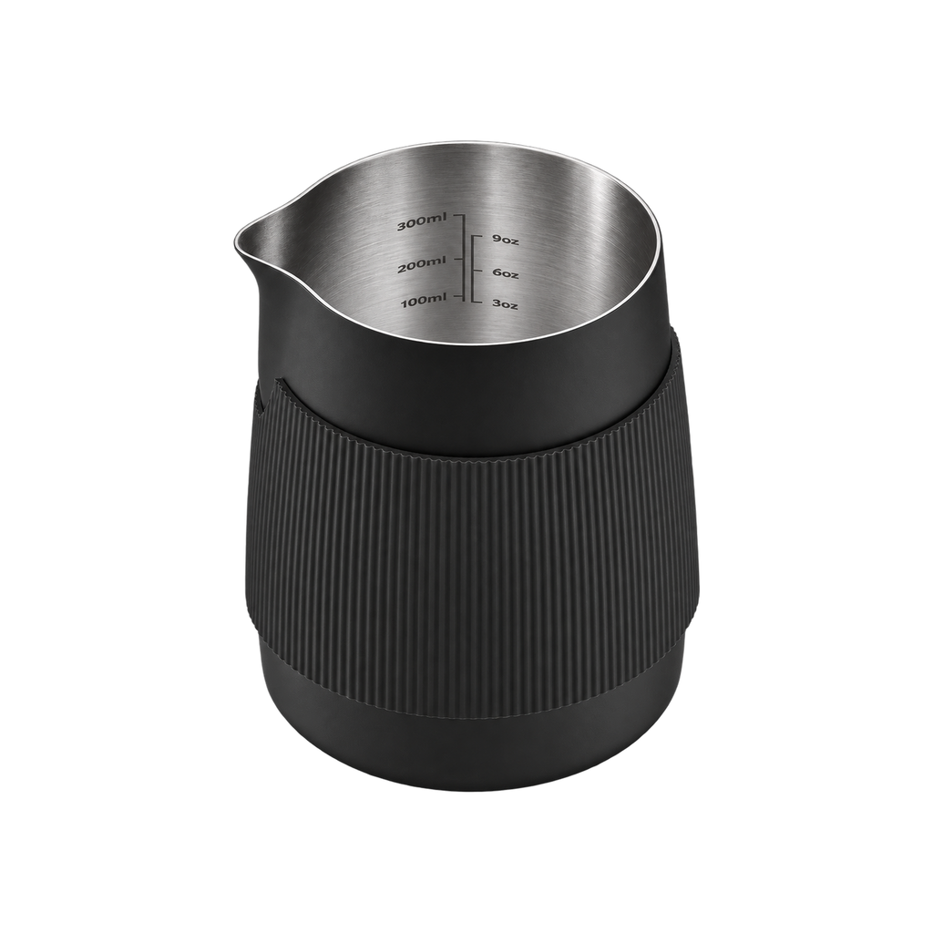 Normcore Handleless Milk Pitcher 450ml — Sharp Spout / Black; consistent elevated view, square transparent image